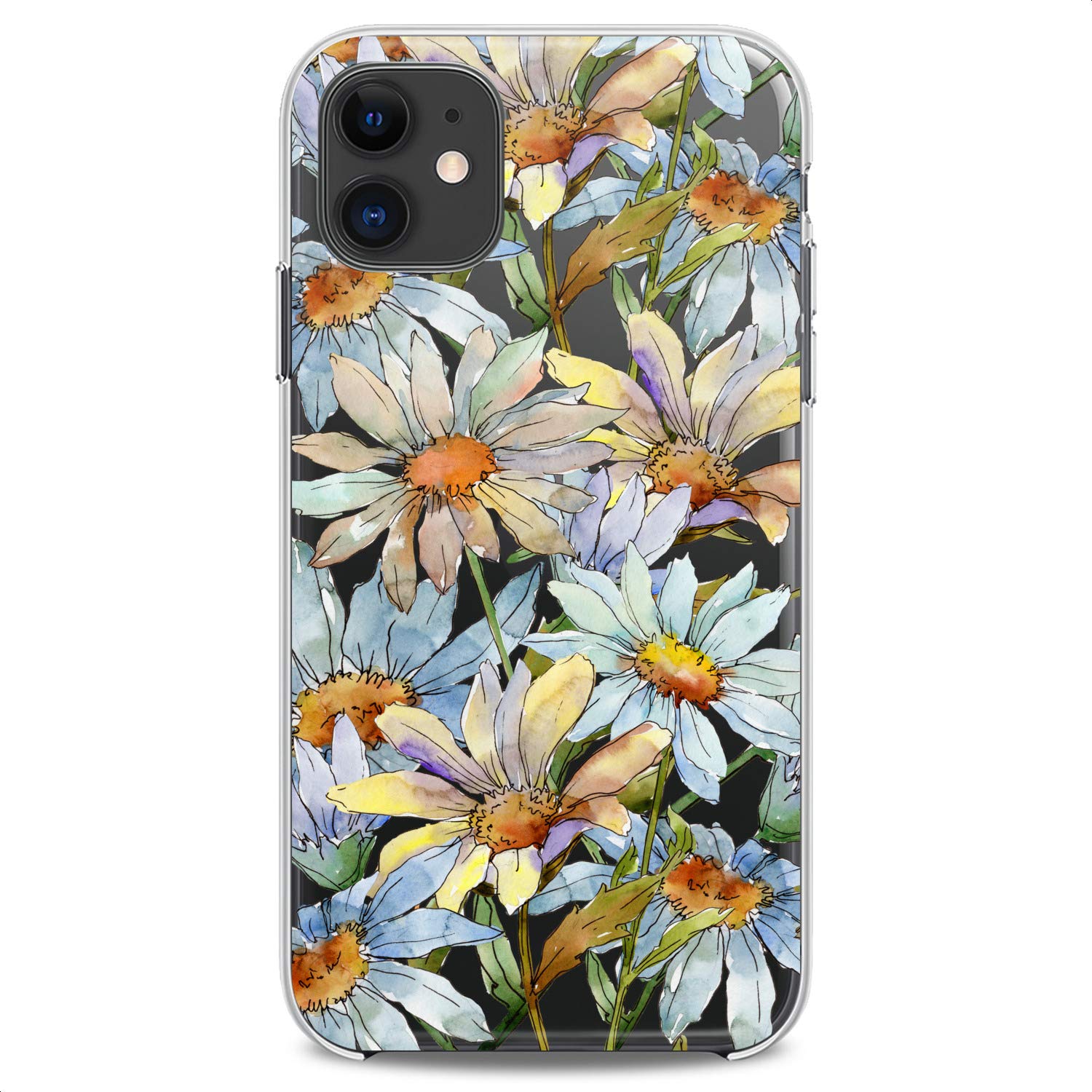 Premium Flexible TPU Phone Case for iPhone 16/15/14/13/12/11 Pro Max/Plus/Mini/XS/XR/X/8+/7/6/5/SE - Cute Floral Daisy Design Slim Clear Silicone Cover for Women & Girls - Perfect for Everyday Protection & Stylish Outfits