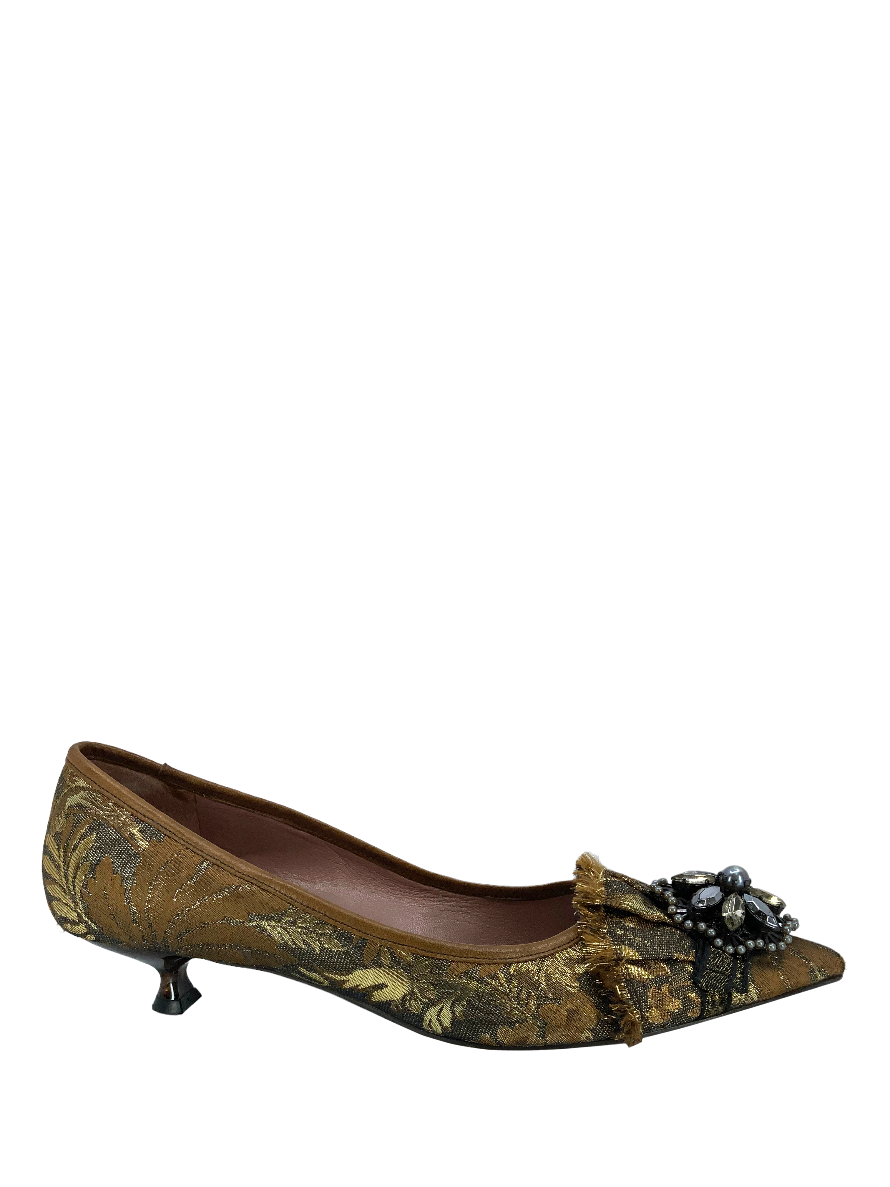 Miu Miu Jacquard Embellished Fabric Pumps Women's Shoes Size 8.5 - Elegant Heels for Parties, Weddings & Special Occasions