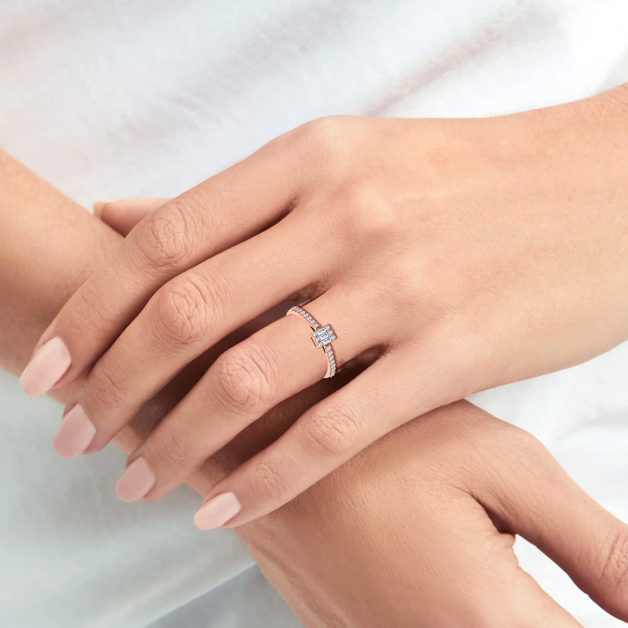 0.45 Ct Natural Diamond Engagement Ring for Women - 10K Solid Gold Round & Baguette Wedding Band (I2 Clarity, H-I Color) | Perfect for Proposals, Anniversaries & Everyday Elegance