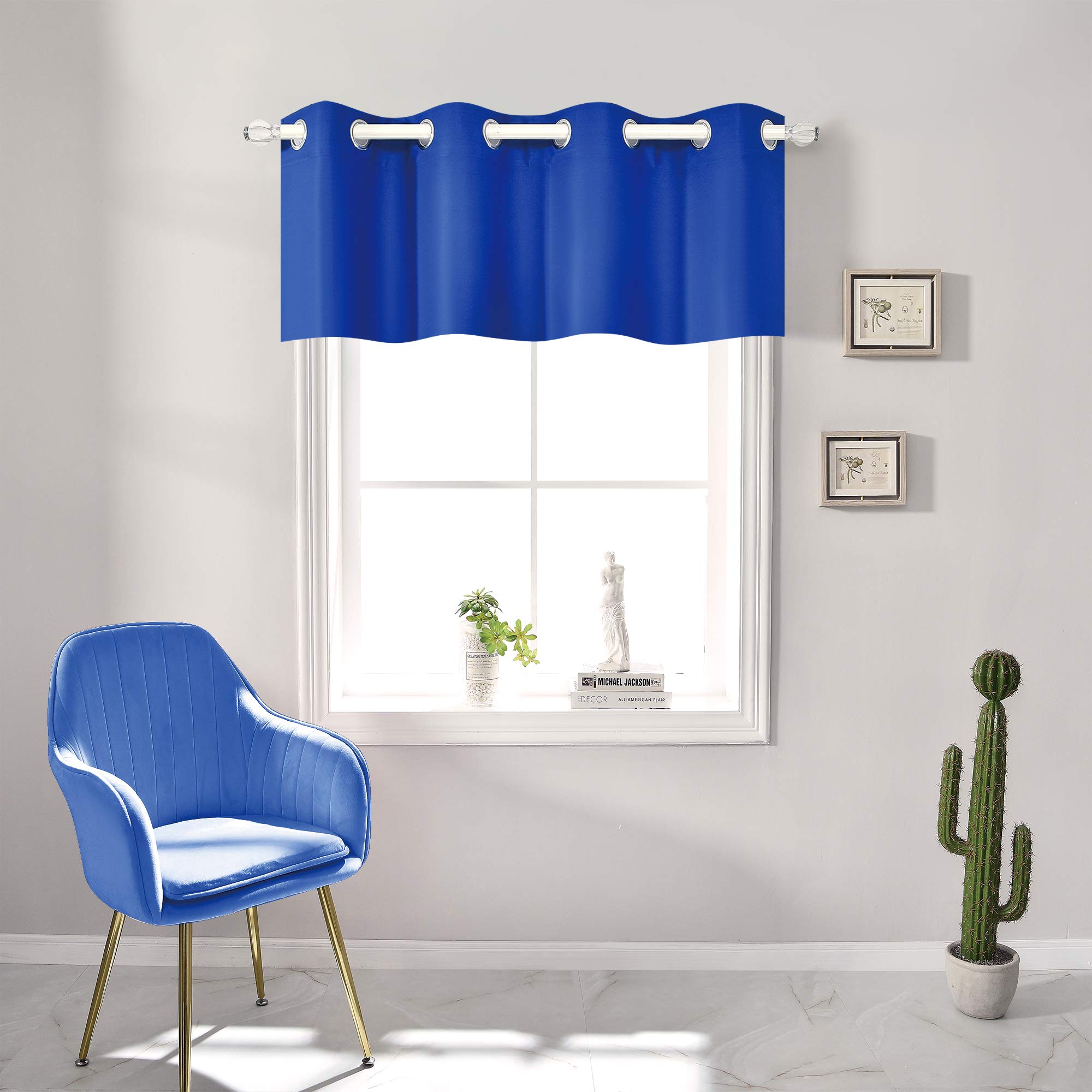 RAIN CITY Royal Blue Blackout Window Valance - 52x18 Inch, Thermal Insulated Grommet Top Curtain Panel for Small Windows - Perfect for Bedroom & Bathroom Privacy & Light Control (1 Panel, 18 Inch Length)