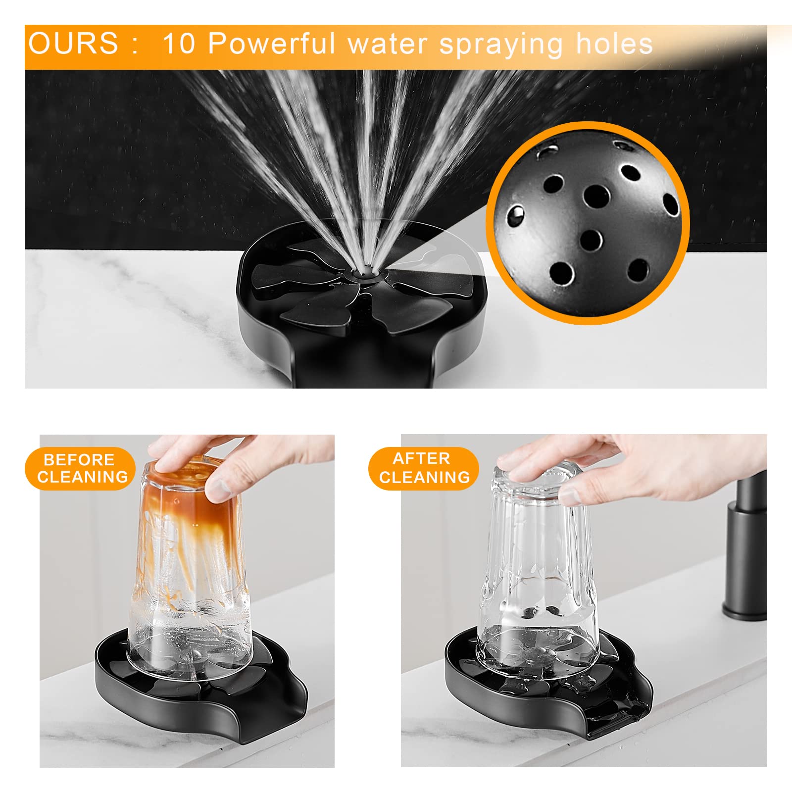 Hoimpro Stainless Steel Glass Rinser for Kitchen Sinks - Matte Black Faucet Mount Cup & Bottle Washer | Bar Accessory & Kitchen Sink Organizer | Perfect for Wine Glasses, Baby Bottles & Dish Cleaning