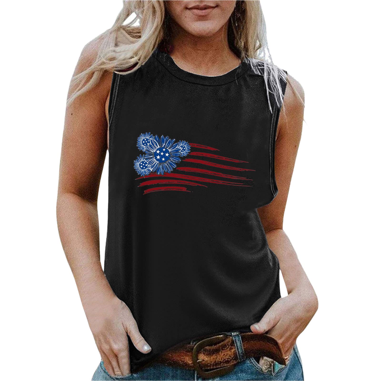Women's Casual Summer Sleeveless T-Shirt - Floral Print O-Neck Top for Women | Comfortable Daily Wear, Beach Outfits & Vacation Essentials