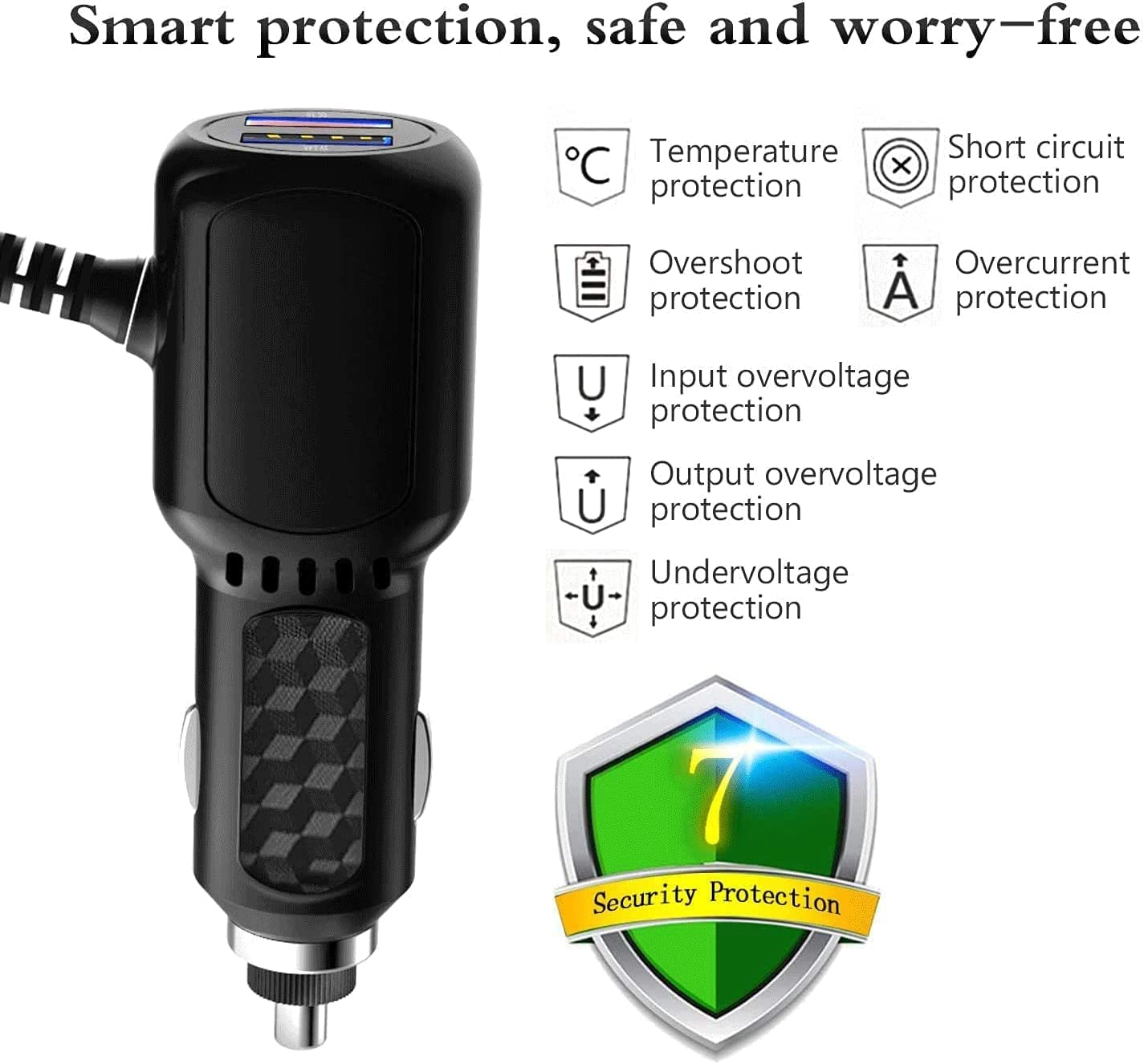 Uniden Escort Valentine Beltronics Passport Cobra Radar Detector Power Cord with Dual USB QC3.0 Fast Charger (RJ11) - Perfect for Road Trips & Highway Driving
