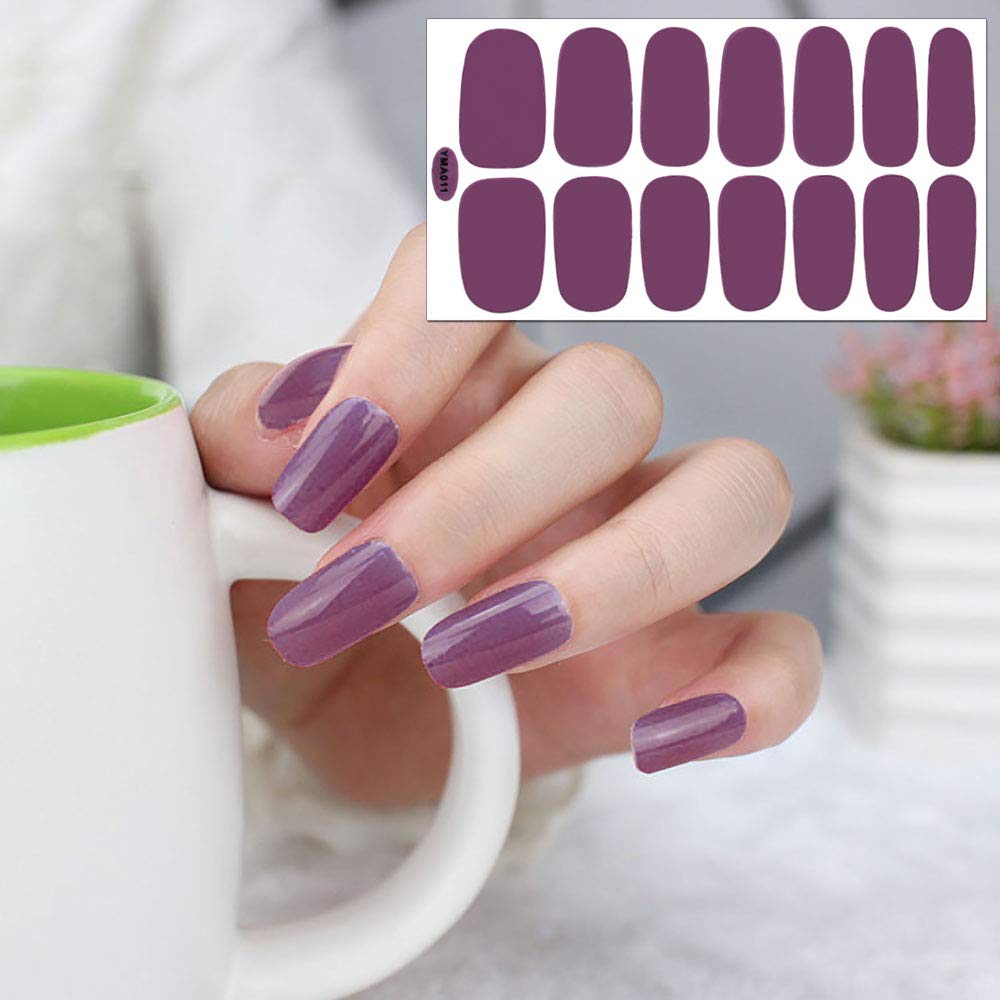 SILPECWEE 8 Sheets Self-Adhesive Nail Polish Strips for Women - Solid Color Gel Nail Wraps with 1 Nail File - Easy Manicure & Nail Art Stickers for Home, Party & Salon Use