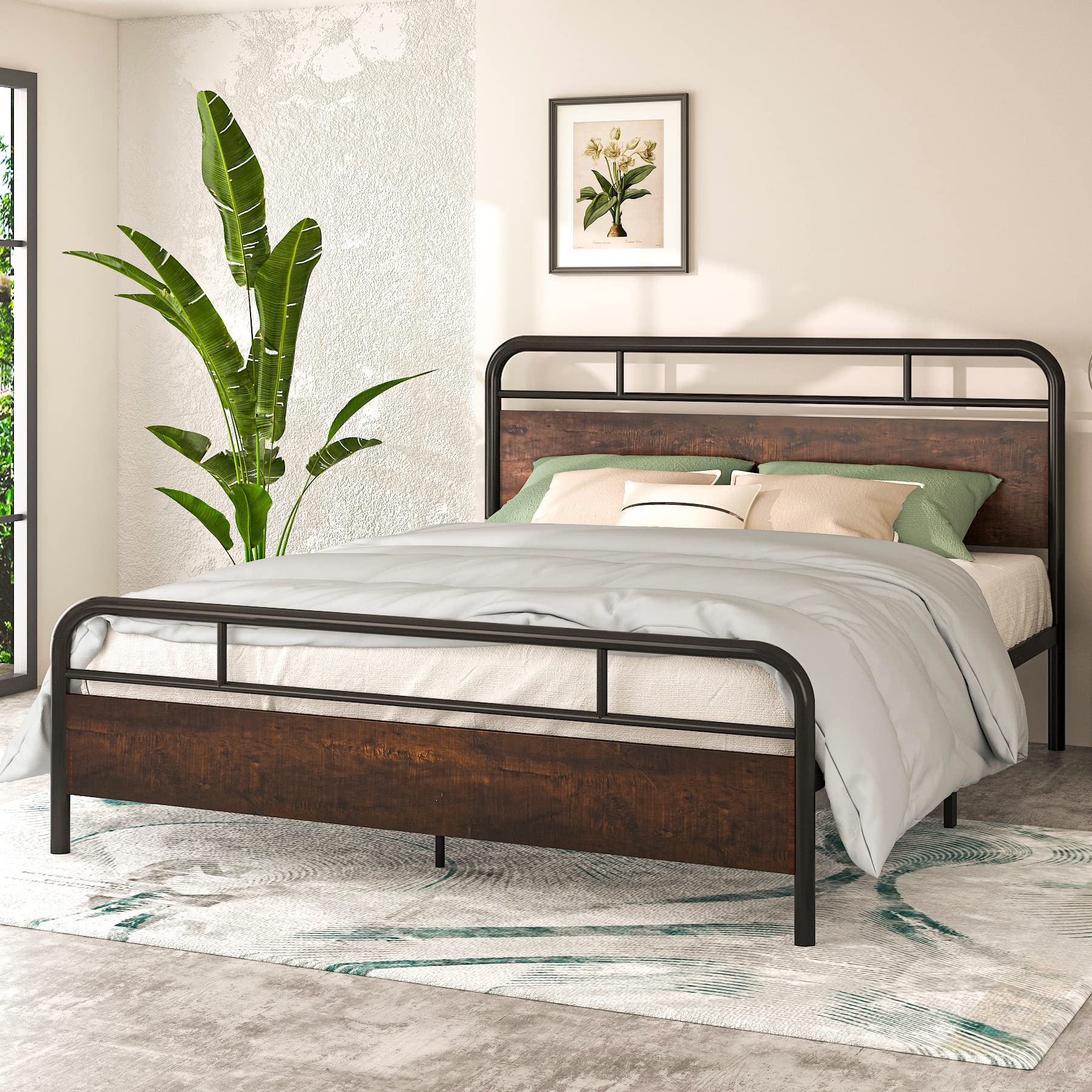 IMUsee Full Bed Frame with Industrial Wood Headboard - 12