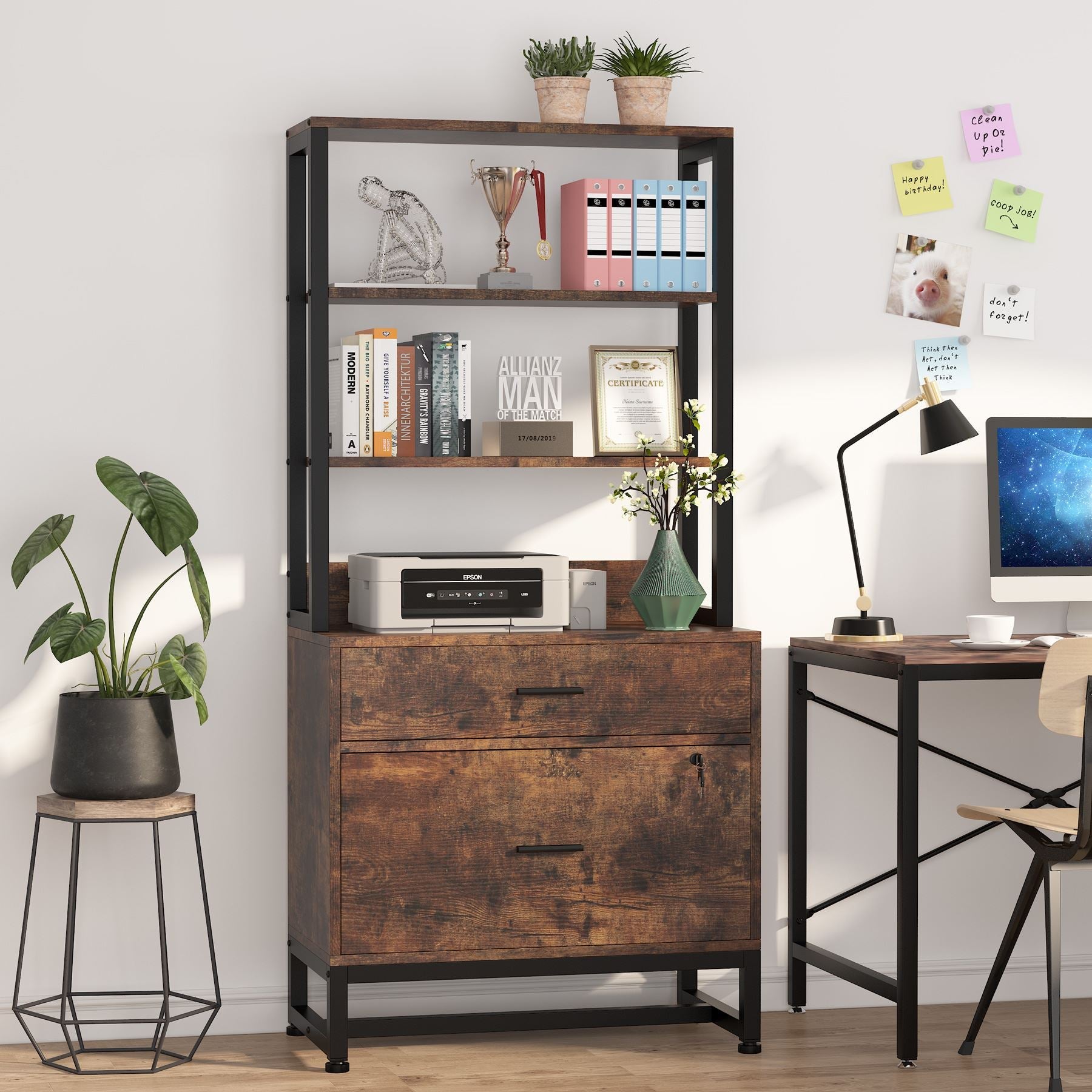 2-Drawer Locking File Cabinet with Bookshelf - Secure Vertical Filing Storage for Office, Home & School Organization