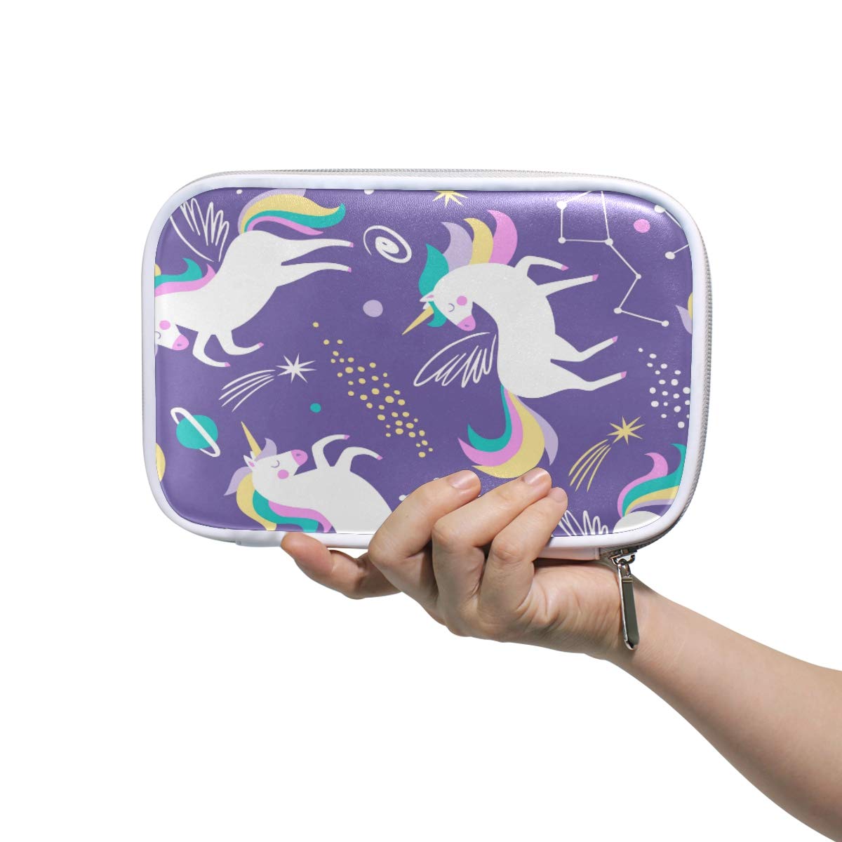 Rainbow Unicorn Pencil Case with Zipper - Large Capacity Space Pen Holder & Cosmetic Makeup Bag for Women - Perfect for School, Office, Travel & Daily Organization