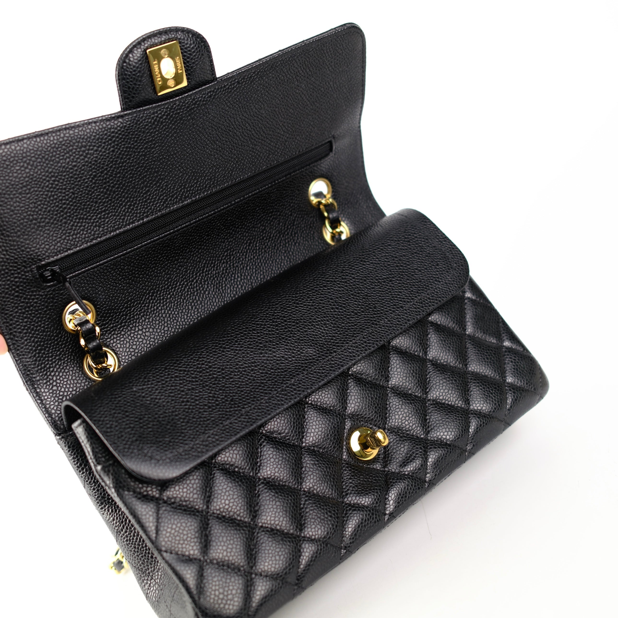 Authentic Chanel Medium M/L Black Caviar Classic Flap Bag 23 Series - Luxury Handbag for Women, Perfect for Parties, Work & Everyday Elegance