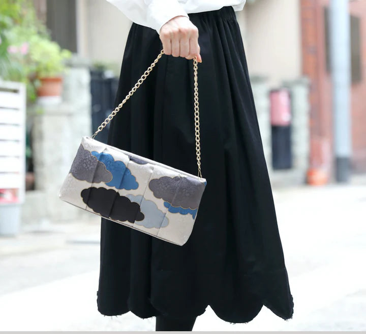 Kyo Yuzen Clutch Bag - Handmade Japanese Kyoto Silk Purse with Multi-Color Black Design | Perfect for Evening Events, Weddings & Cultural Occasions