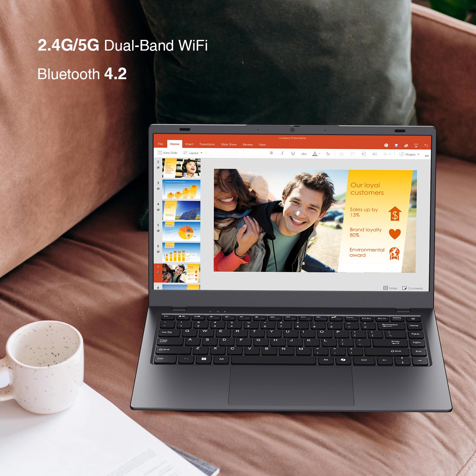 14 Inch Windows 11 Laptop - 8GB DDR4 RAM & 128GB SSD, Intel Quad-Core Processor (Up to 2.9GHz) | Ultra-Thin Portable Notebook with WiFi, Bluetooth 4.2 | Includes MS Office 2024 | Perfect for Work, Study & Travel