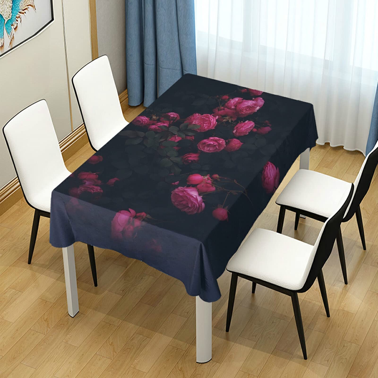Luxury Red Rose Tablecloth 54x72 Inch - Elegant Polyester Rectangular Table Cover for Romantic Dinner Party Decor, Wedding Reception, Anniversary Celebration & Home Dining Table Setting