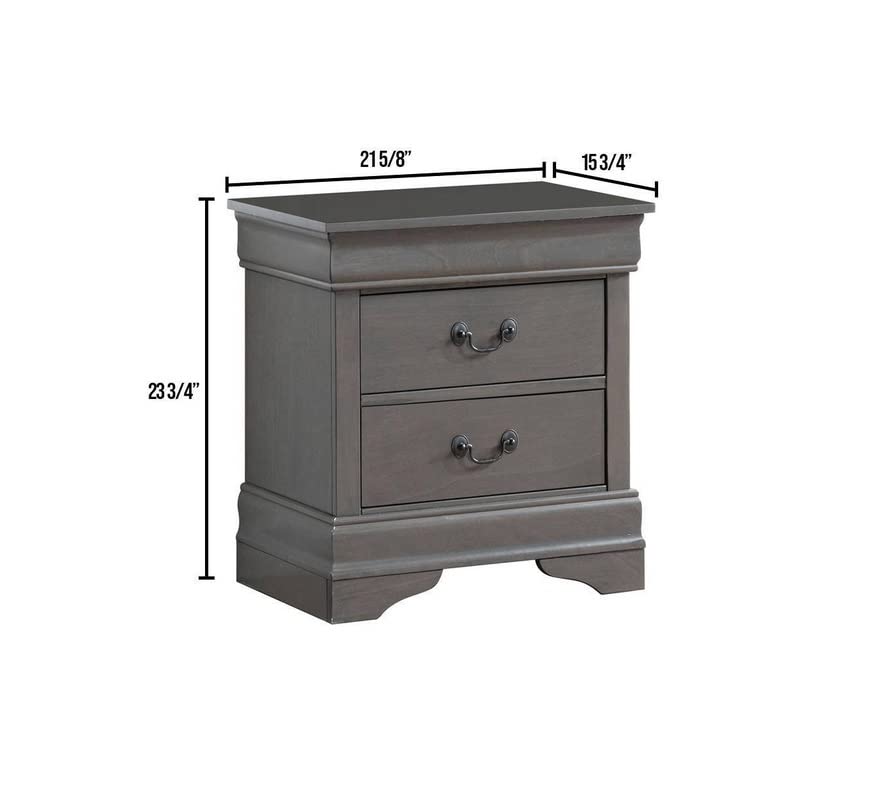 KLMM Classic Vintage Nightstand with 2 Drawers - Solid Wood English Dovetail Construction Bedside Table - Antique Nickel Hanging Pulls (Gray) - Perfect for Bedroom, Living Room & Office Furniture
