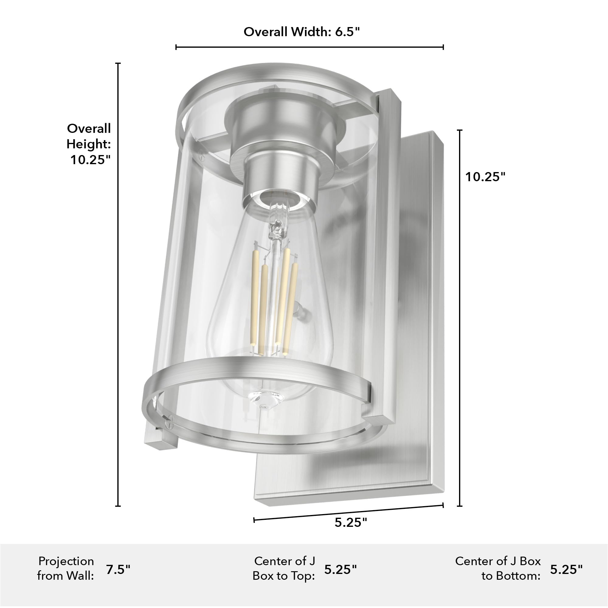 Hunter Fan Company 19126 Astwood Wall Sconce Light Fixture - Brushed Nickel Finish - Indoor/Outdoor Wall Lighting for Patio, Porch, Hallway & Bedroom