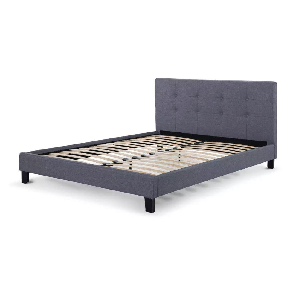 Positano Collection Charcoal Grey Double Bed Frame - Sturdy Metal Platform Bed with Wooden Slats for Bedroom, Guest Room & Dormitory