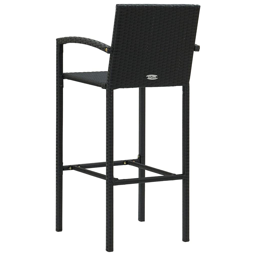 vidaXL 3-Piece Black Poly Rattan Bar Set - Weatherproof Outdoor Patio Furniture with Powder-Coated Steel Frame & Square Bar Table - Perfect for Backyard, Garden, Poolside & Terrace Dining