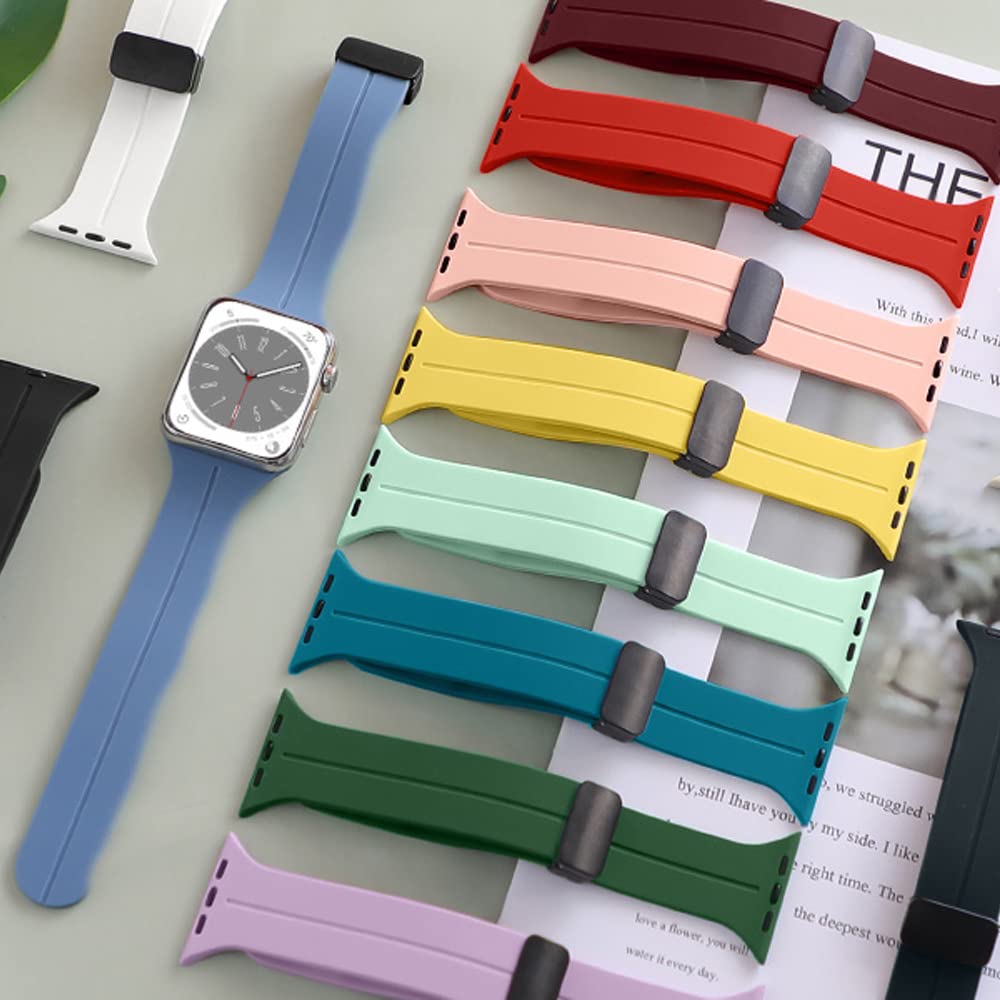 Magnetic Silicone Band for Apple Watch Ultra/Ultra 2/Series 10/9/8/7/6/5/4/3/SE - Sport Strap for Men & Women (38mm/40mm/41mm/42mm/44mm/45mm/46mm/49mm) - Perfect for Workouts, Running & Daily Wear