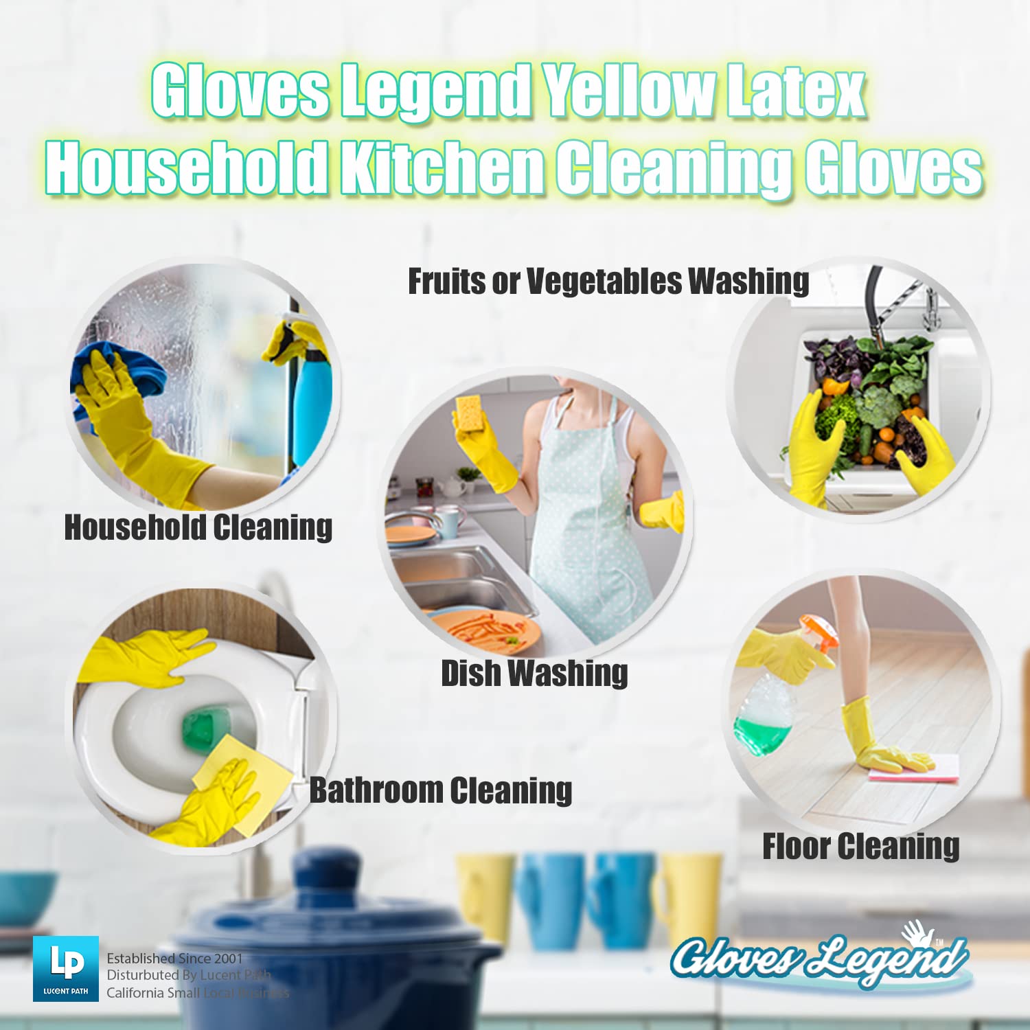 Large Yellow Reusable Kitchen Gloves for Dishwashing & Cleaning - Durable Household Rubber Gloves for Washing Dishes, Scrubbing, and Household Chores