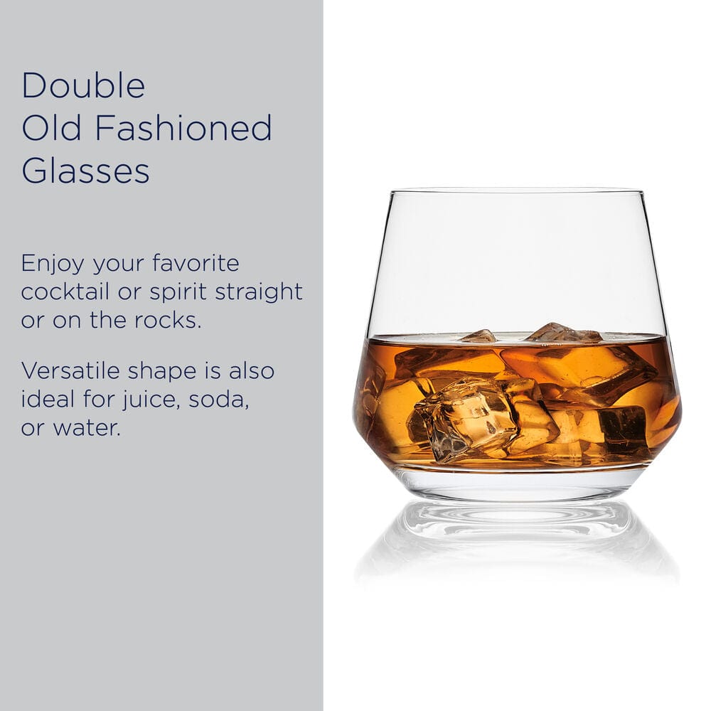 Premium Samantha Set of 4 Double Old Fashioned Whiskey Glasses - Heavy Base Crystal Clear Barware for Bourbon, Scotch & Cocktails - Perfect for Home Bars, Gifts & Entertaining