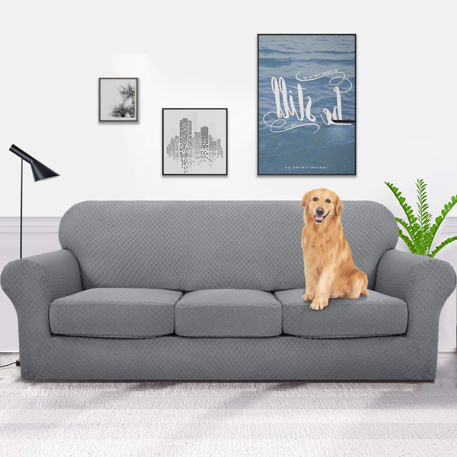 YEMYHOM 4-Piece Slipcover Set - Large Sofa Cover & Ottoman Cover in Light Gray | Perfect for Living Room Furniture Protection & Home Decor Upgrade