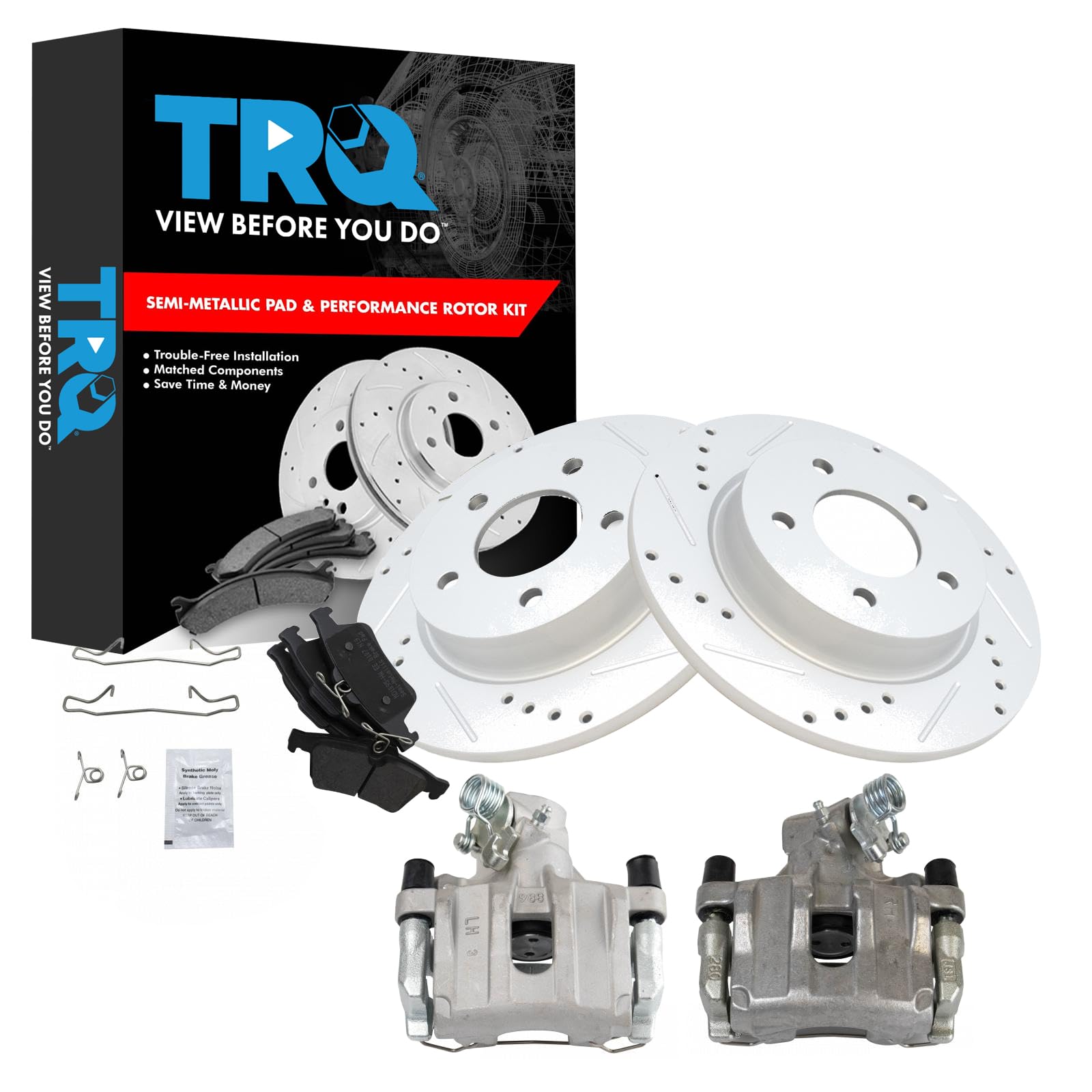 TRQ Premium Rear Performance Brake Pad & Rotor Kit - Semi-Metallic Solid G-Coated Brake Pads & Rotors Set - Compatible with 2006-2008 Mazda 3 - Perfect for Daily Driving, Performance Upgrades & Safe Braking