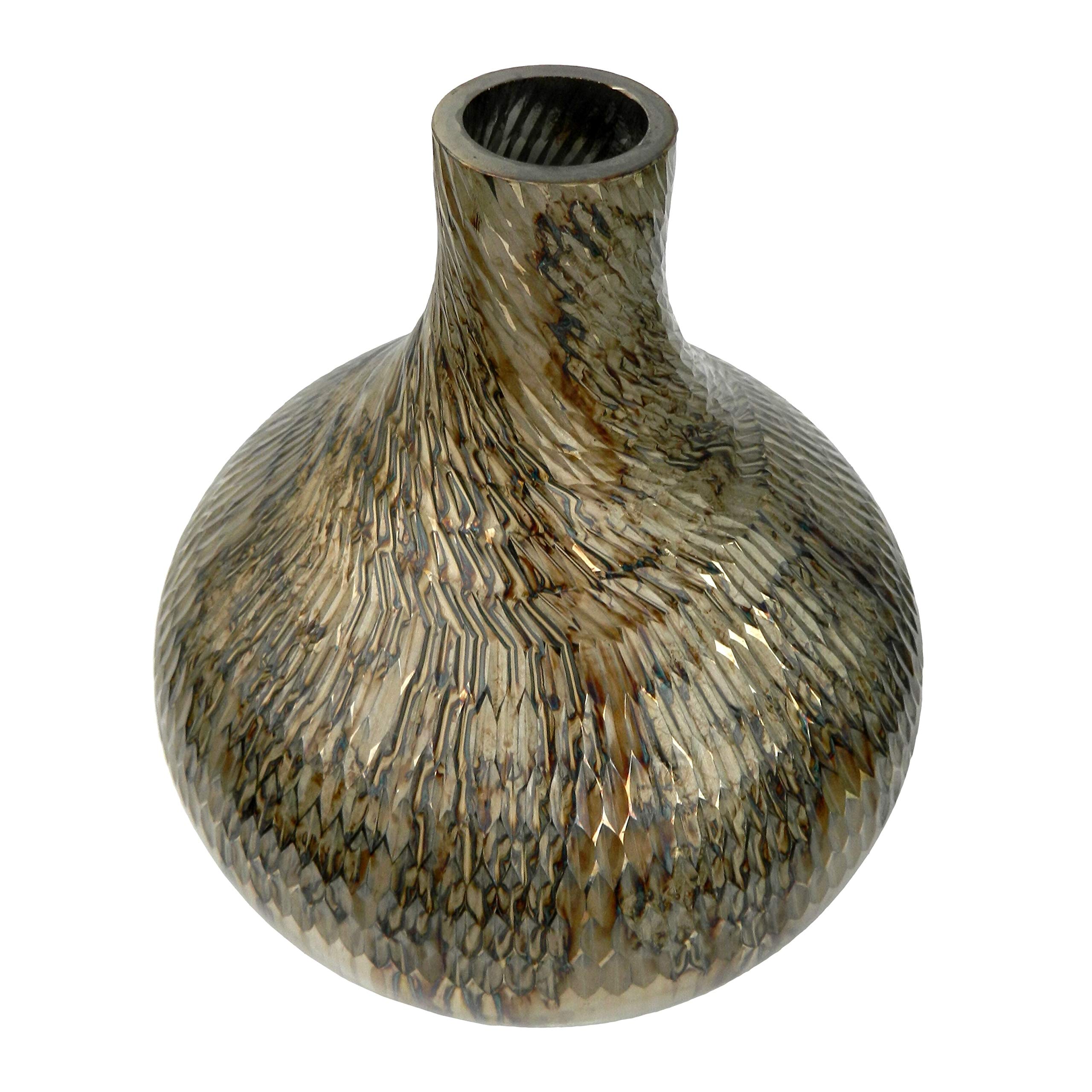 Elegant Silver Swirled Geometric Round Glass Vase - Modern Home Decor for Living Room, Dining Table, Wedding Centerpiece & Gift Idea