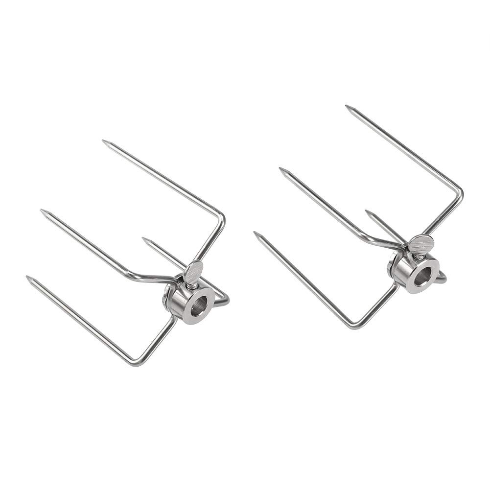 Haofy Rotisserie Spit Forks - 2-Piece Stainless Steel BBQ Grill Rotisserie Prongs for Perfectly Cooked Meats | Replacement Meat Forks Fits Most Rotisserie Spit Rods | Ideal for Backyard Grilling, Camping & Outdoor Cooking