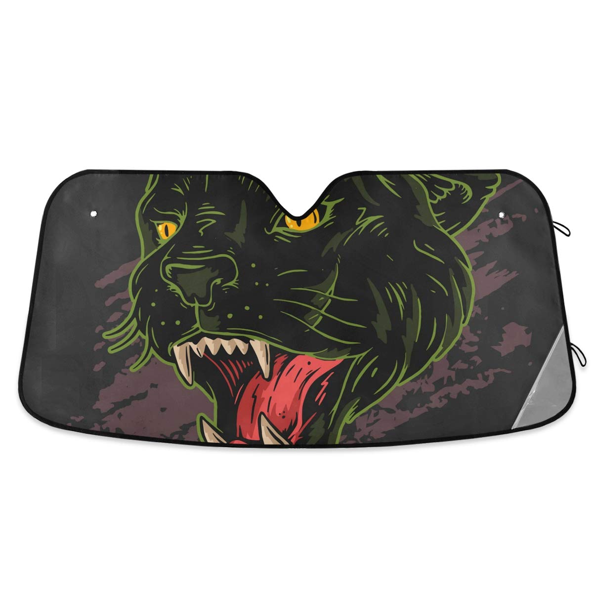 Panther Black Green Foldable Car Windshield Sun Shade - UV Protection Sun Visor for Cars & Vans, Perfect for Summer Heat and Parking Outdoors