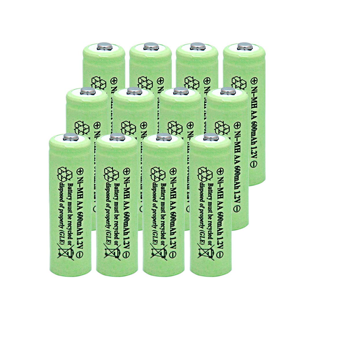 High Capacity NiMH AA 600mAh 1.2V Rechargeable Batteries - 12 Pack for Solar Lights, Garden Lights, Remote Controls, Computer Mice - Perfect for Outdoor Lighting & Home Electronics