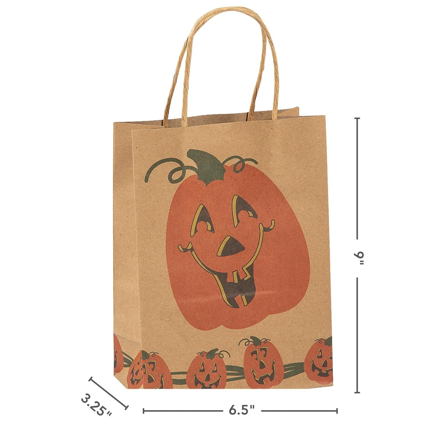 Halloween Brown Paper Gift Bags - 12 Pack Eco-Friendly Party Favor Bags for Trick or Treat, Candy, Goodie Bags & Halloween Party Decorations