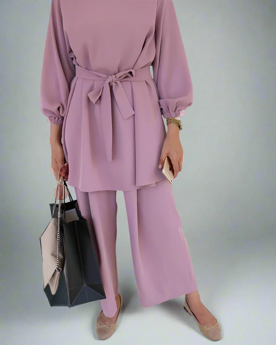 Modest Muslim Women's 2-Piece Outfit Set - Long Sleeve Top & Loose Pants | Islamic Prayer Dress, Eid Outfit, Daily Wear & Mosque Attire