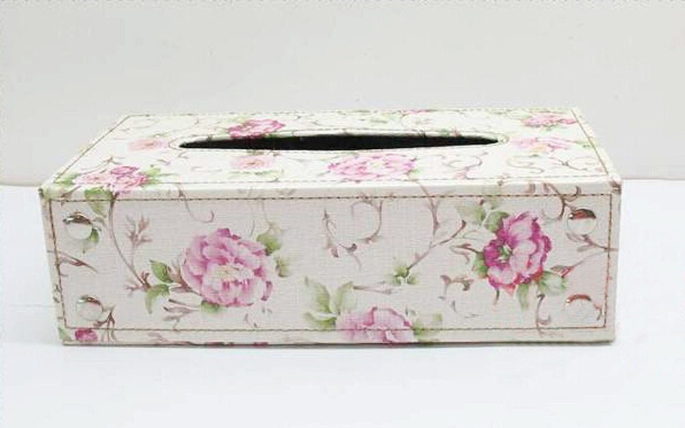 European Style PU Leather Feather Tissue Box Cover - Elegant Rose Design Rectangular Napkin Holder for Living Room, Bedroom & Bathroom Decor