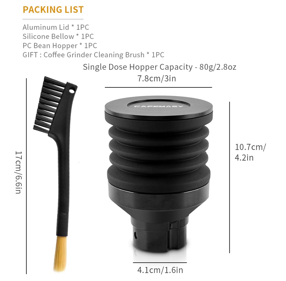 Eureka Mignon Single Dose Coffee Grinder Hopper - 2-in-1 Silicone Bellow for Fresh Grounds at Home
