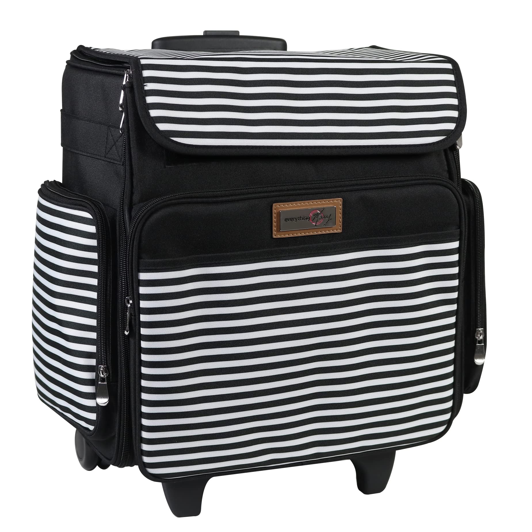 Everything Mary Rolling Craft Bag - Black & White Striped Scrapbooking & Art Storage Tote with Wheels - Organizer Case for IRIS Boxes, Craft Supplies & Accessories - Perfect for Teachers, Medical Professionals & Craft Enthusiasts - Portable Art Station for Classrooms, Hospitals & Creative Workspaces