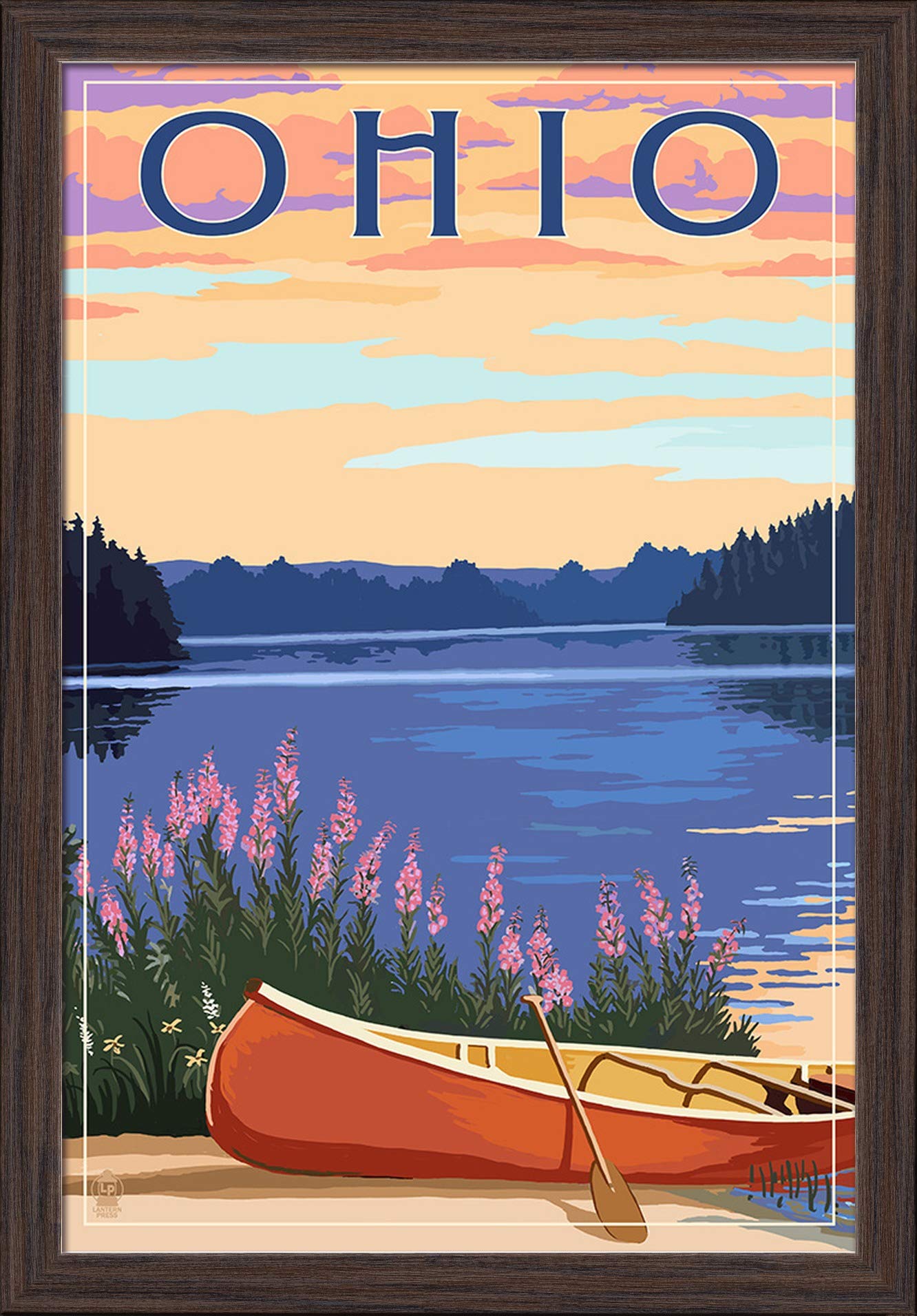 Ohio Canoe and Lake - 16x24 Inch Giclee Fine Art Print with Recycled Wood Frame in Espresso Brown - Perfect for Living Room, Bedroom or Office Wall Decor
