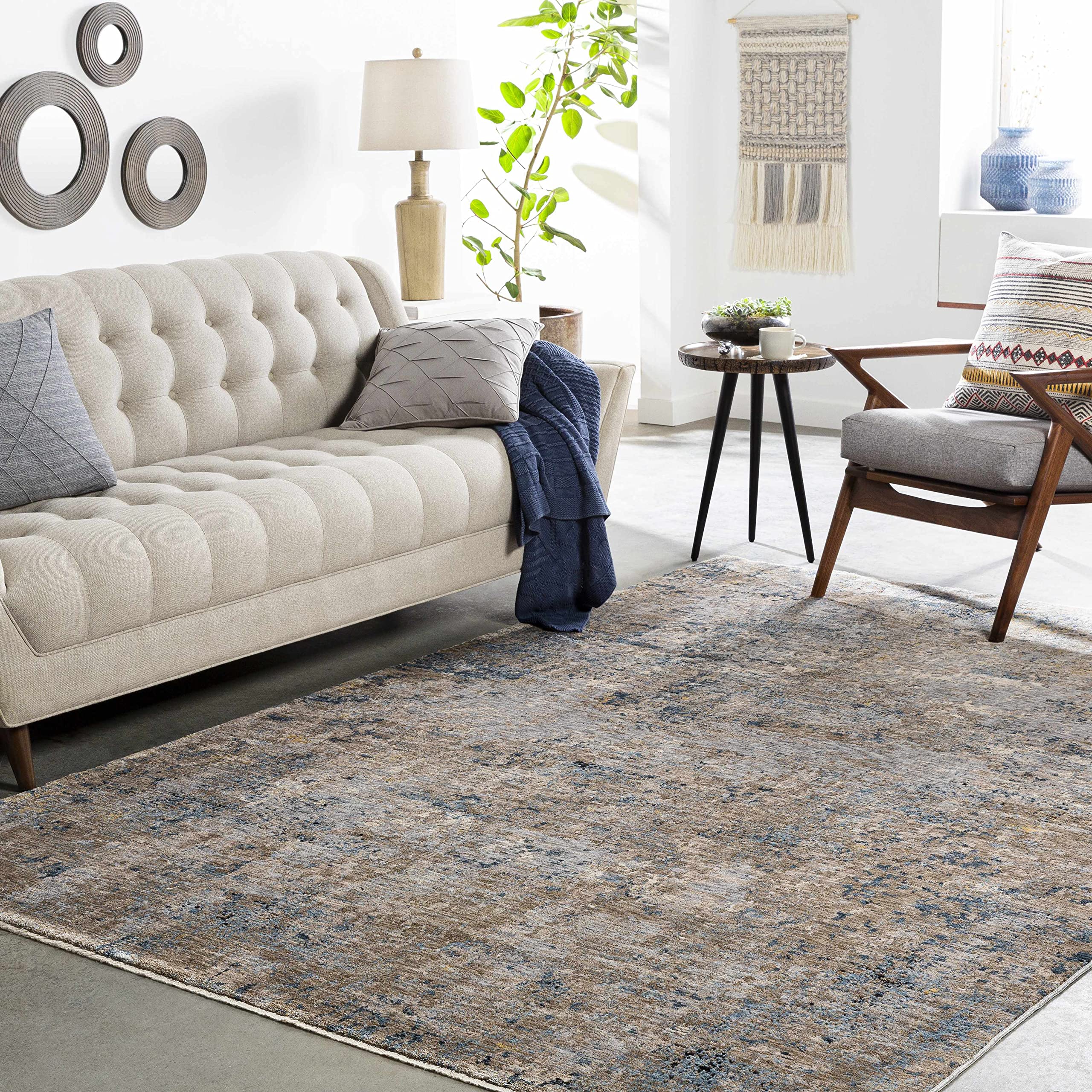 Modern Bohemian Area Rug - Hauteloom Gorokan Contemporary Abstract Design for Living Room, Bedroom & Dining Room - Distressed Brown, Cream, Beige, Gray - 6'7