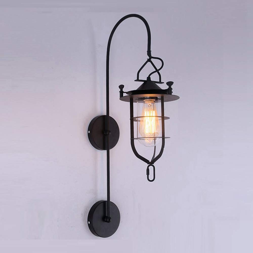 Vintage Industrial Wall Sconce - Black Metal & Glass Shade Loft Lantern Light Fixture for Farmhouse, Country Style Home Decor | Perfect for Living Room, Bedroom, or Entryway Lighting