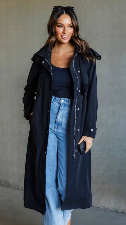 Hendrix Black Trench Coat for Women - Stylish Waterproof Outerwear for Fall & Winter | Perfect for Office, Travel & Casual Wear