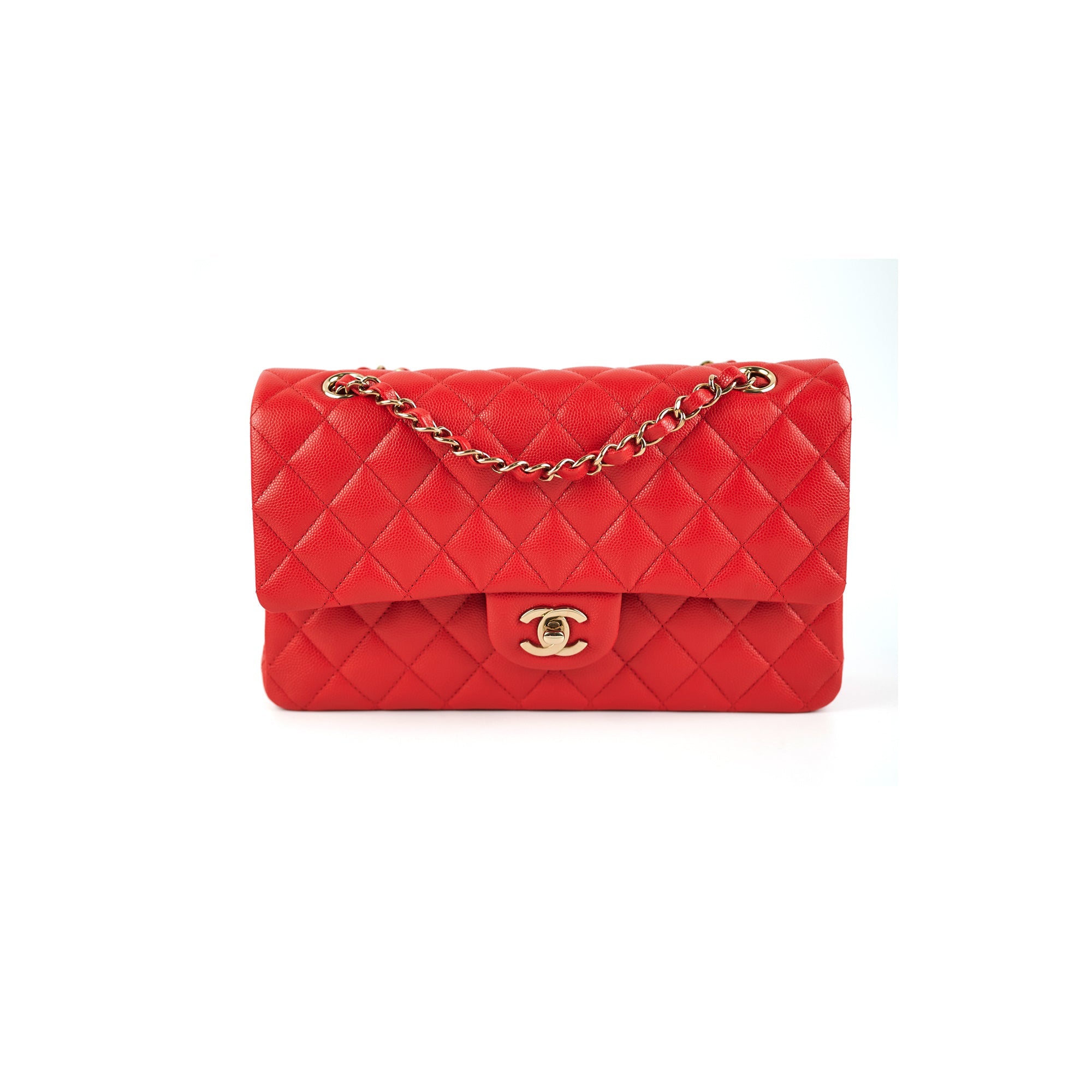 Chanel Caviar Leather Medium/Large Double Classic Flap Bag in Red with Microchip - Luxury Handbag for Women, Perfect for Parties, Dating & Special Occasions