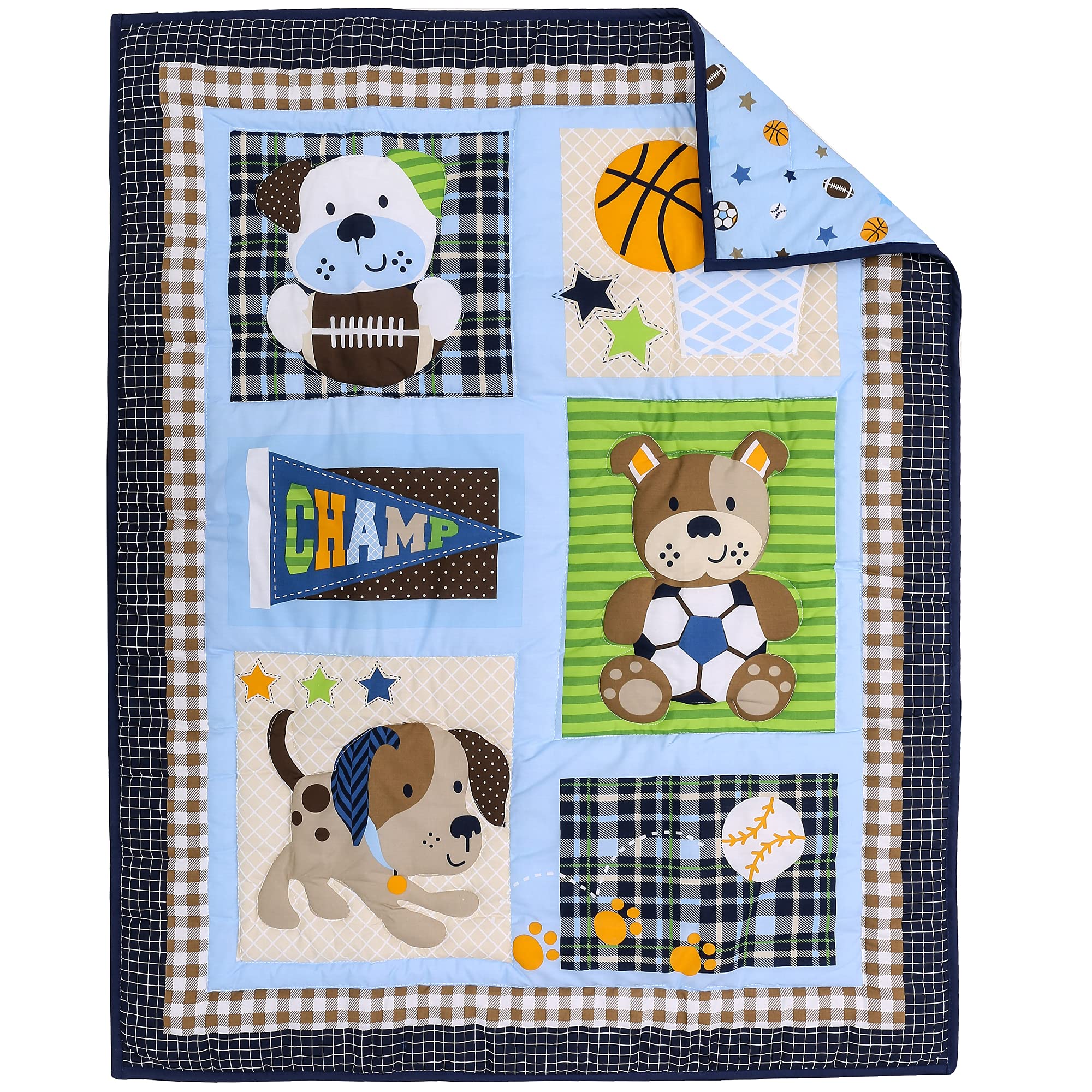Brandream 5-Piece Baby Boy Crib Bedding Set - Sport Champ Dogs Theme | Soft & Breathable Nursery Bedding for Newborns & Toddlers | Perfect for Nursery Decor, Baby Showers & Gift Giving