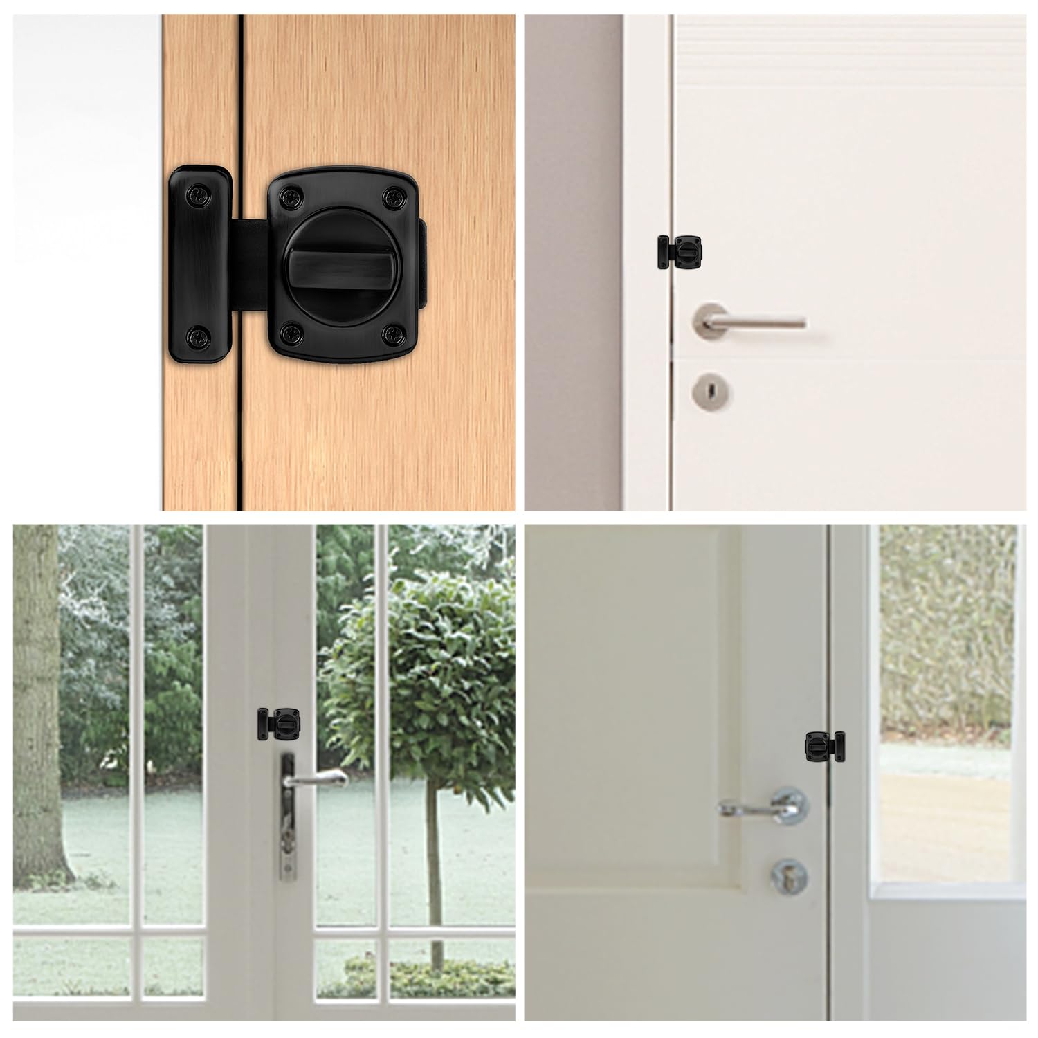 High Security Door Lock - Heavy Duty Bolt Lock with Revolving Spring Latch | Pet Proof Cabinet & Furniture Lock | for Windows, Bathroom Doors (Black) | Ideal for Home Safety & Pet Containment