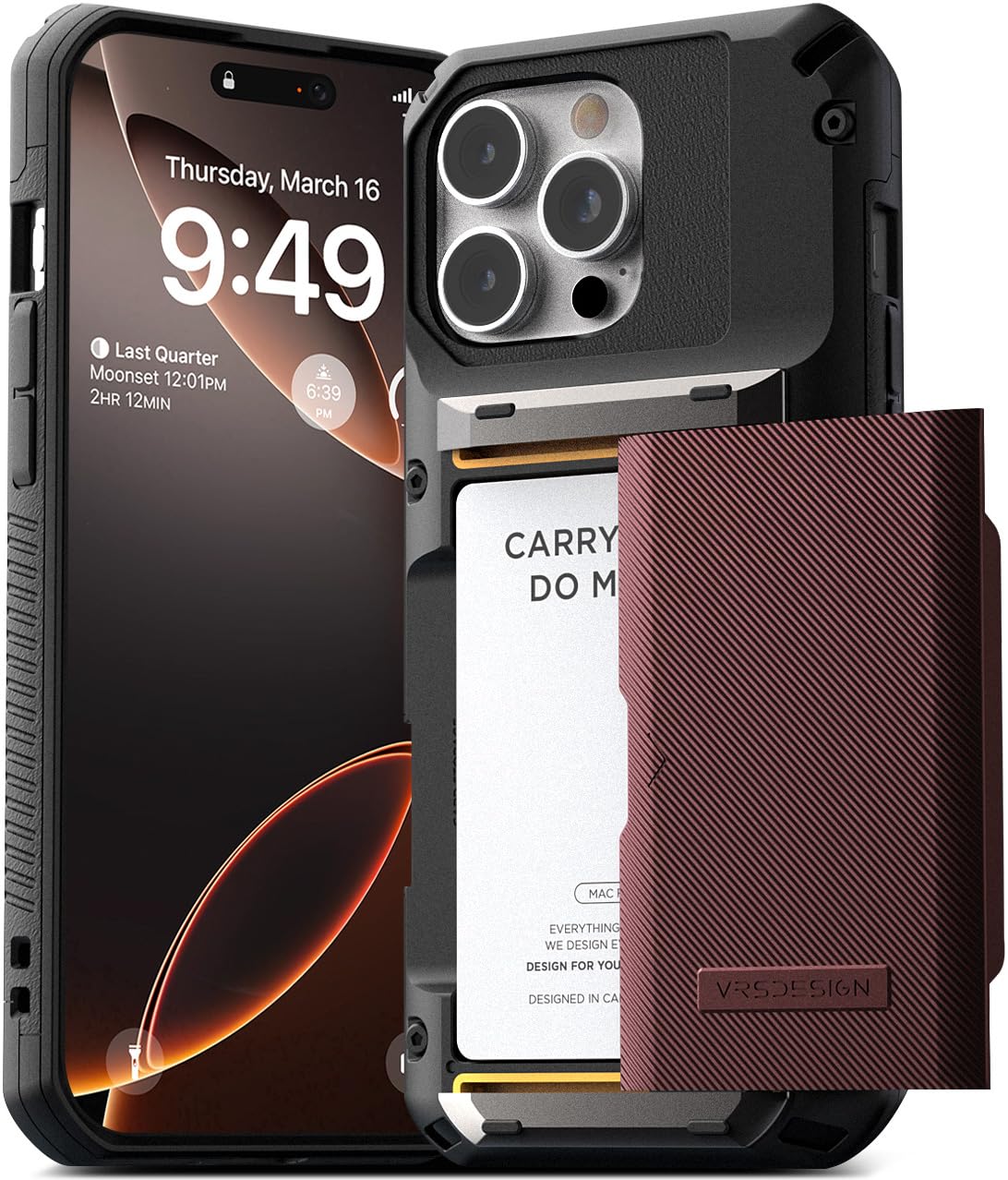 VRS DESIGN Damda Glide Pro iPhone 16 Pro Max (2024) Wallet Case with Semi-Auto Card Slot - Holds 4 Cards - Durable Metallic Red Cover - Perfect for Everyday Use, Travel & Business