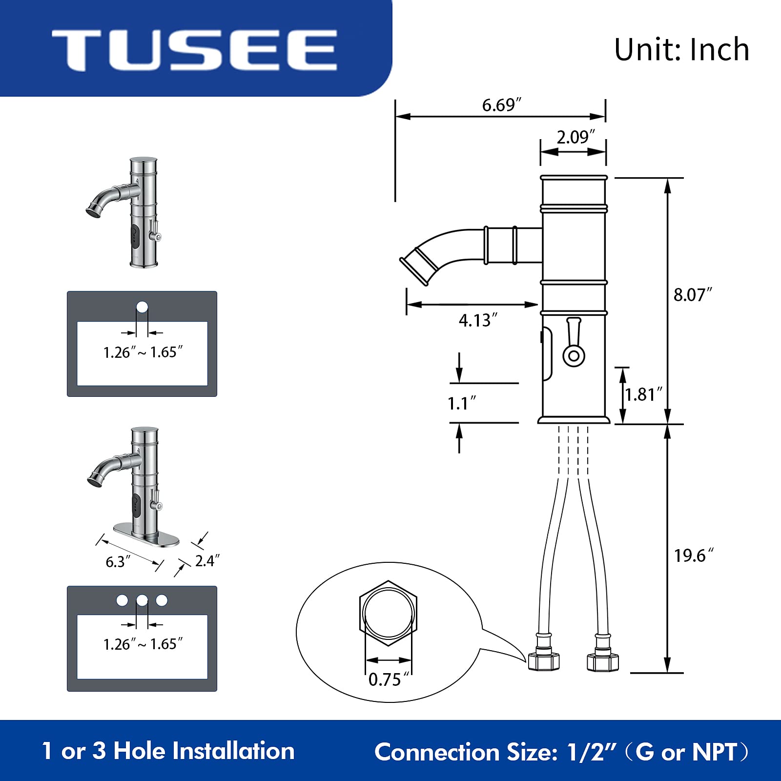 Touchless Bathroom Faucet with Rotatable Spout & Manual Option - Temperature & Flow Control Chrome Sink Faucet (TS-5501C) for Modern Homes & Public Restrooms