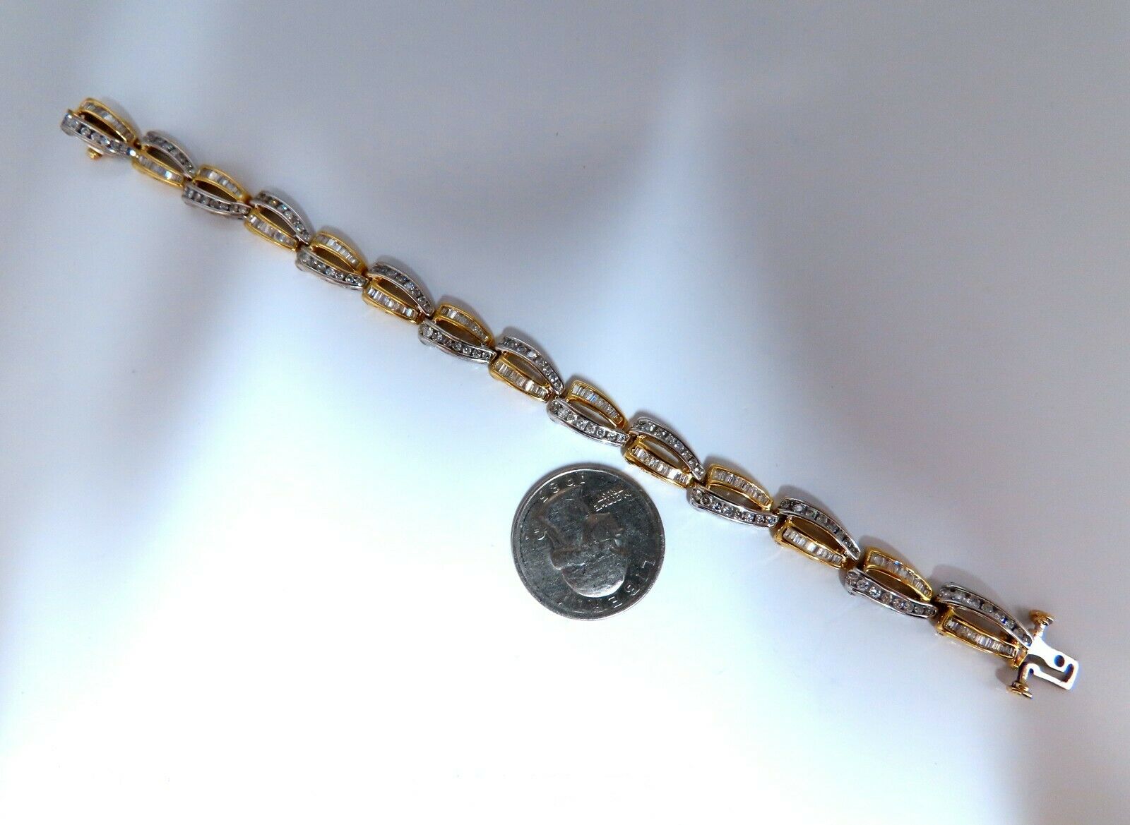 3.54ct Natural Baguette & Round Diamond Tennis Bracelet in 14K Gold - Elegant Channel Setting for Women's Jewelry - Perfect for Weddings, Anniversaries and Special Occasions