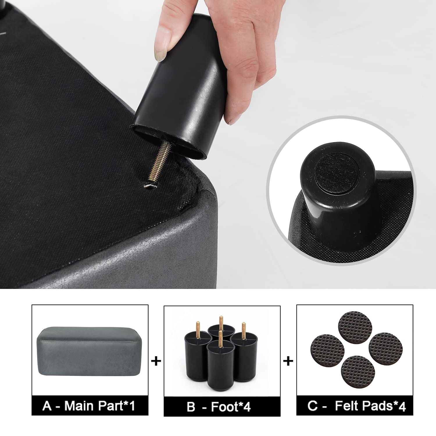 Modern Rectangular Footrest Ottoman - Small Footstool for Living Room, Bedroom & Office - Dark Gray - Ergonomic Support for Relaxing, Reading & Working