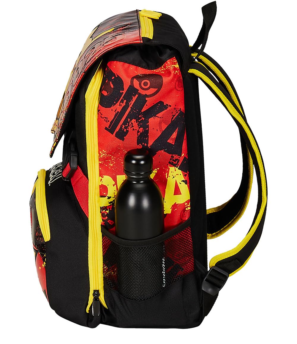 Pokemon Pikachu Backpack for Kids - Yellow & Red, Expandable with Double Compartments & Water Bottle Pocket - Perfect for School & Travel