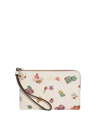 Coach Corner Zip Wristlet with Spaced Floral Field Print - Stylish Crossbody Bag for Women, Perfect for Everyday Use, Travel & Shopping