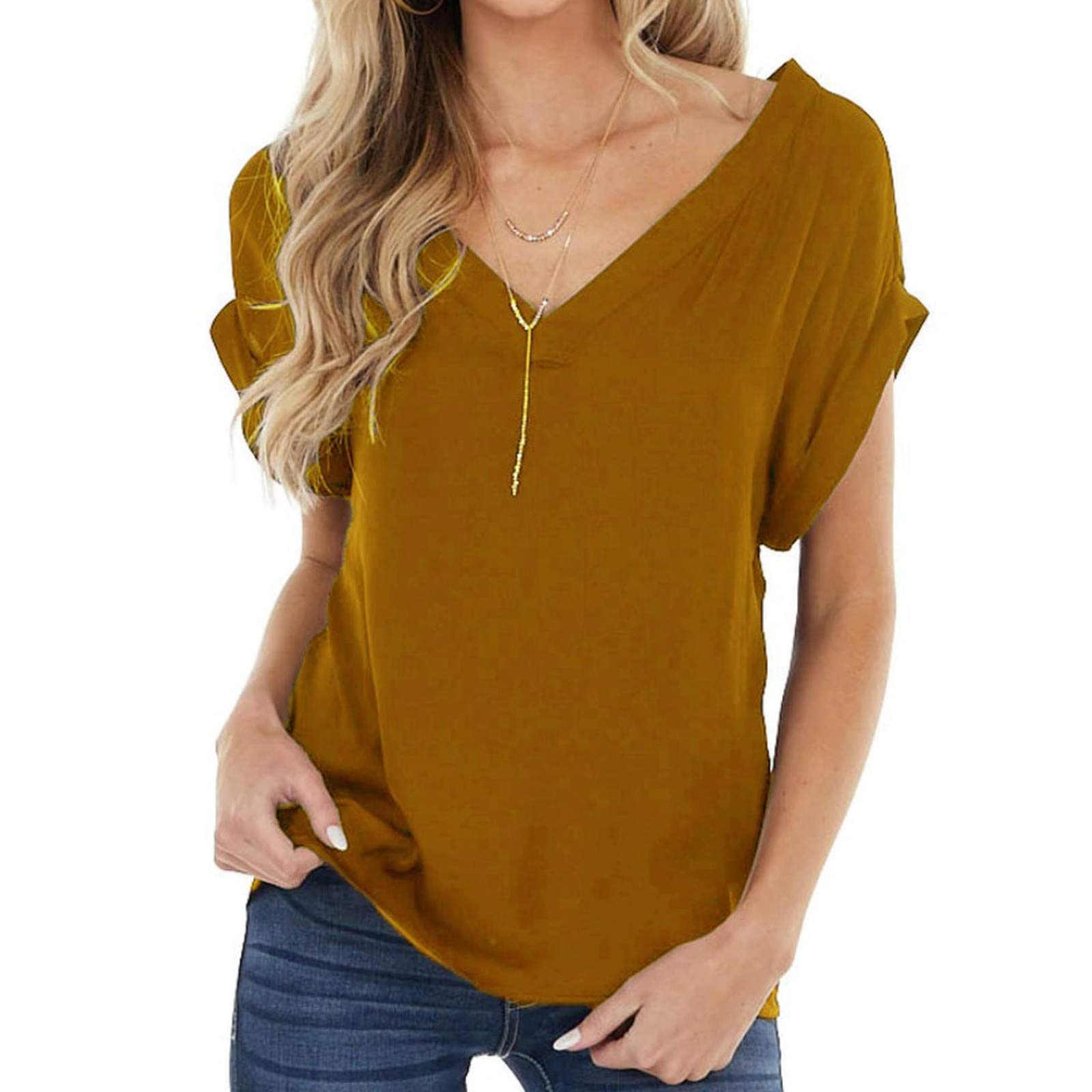 Women's V-Neck T-Shirts - Loose Fit Casual Short Sleeve Blouse Tops for Everyday Wear, Work & Weekend Outfits
