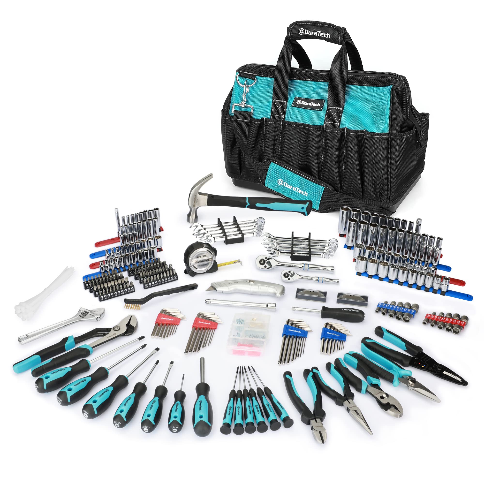 DURATECH 269-Piece Socket Wrench Set & Home Repair Tool Kit - Complete Mechanics Hand Tool Set with Wide Mouth Storage Bag | Perfect for DIY Projects, Auto Repairs, and Household Maintenance