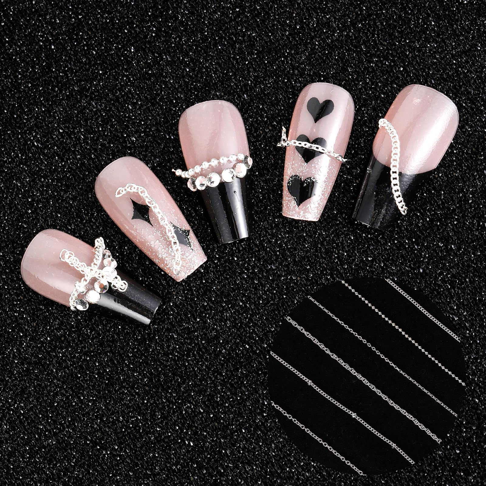6 Strips Silver Chain Nail Charms - 3D Nail Art Accessories for Punk & Gothic Style, DIY Metal Nail Caviar Beads - Perfect for Nail Decoration, Salon Use & Party Nail Art Designs