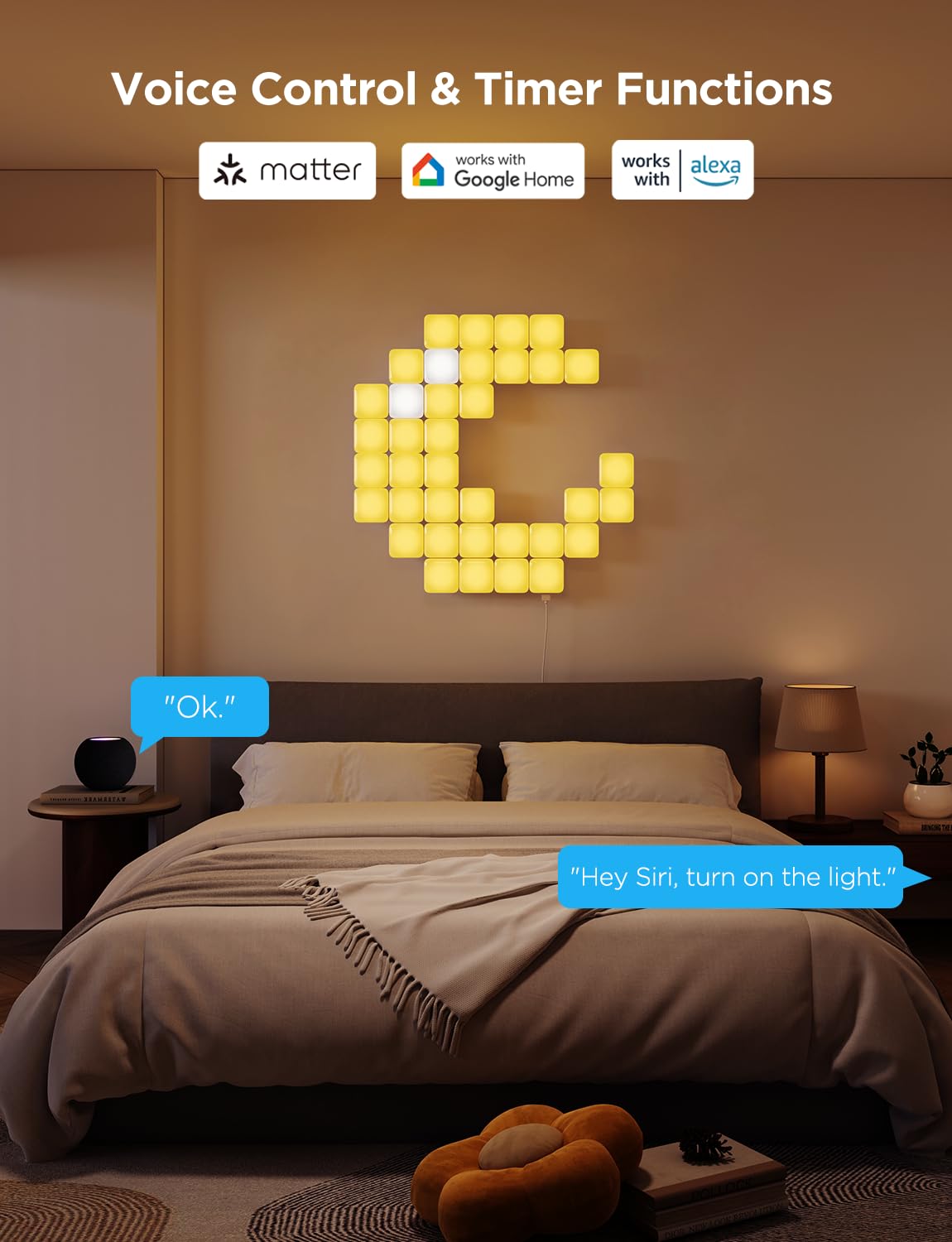 Govee Mini Panel Lights RGBIC Wall Lights - Smart LED Wall Panels with Matter, Alexa & Google Assistant - Music Sync & DIY Gaming Lights for Home Decor, Office, Bedroom (20 Pcs) - Perfect for Party, Gaming Setup & Ambient Lighting